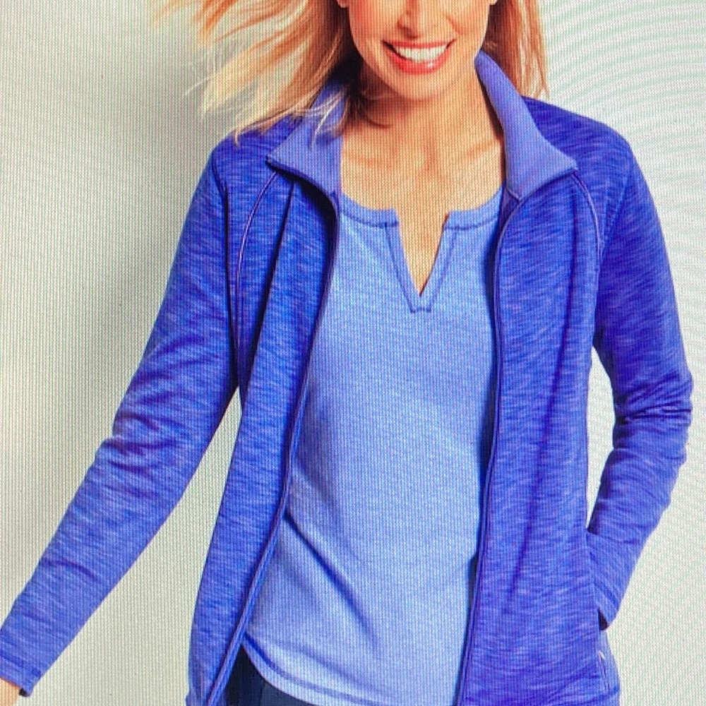 Talbots Fleece-Lined Piped Purple Zip Up Workout Jacket Sz M